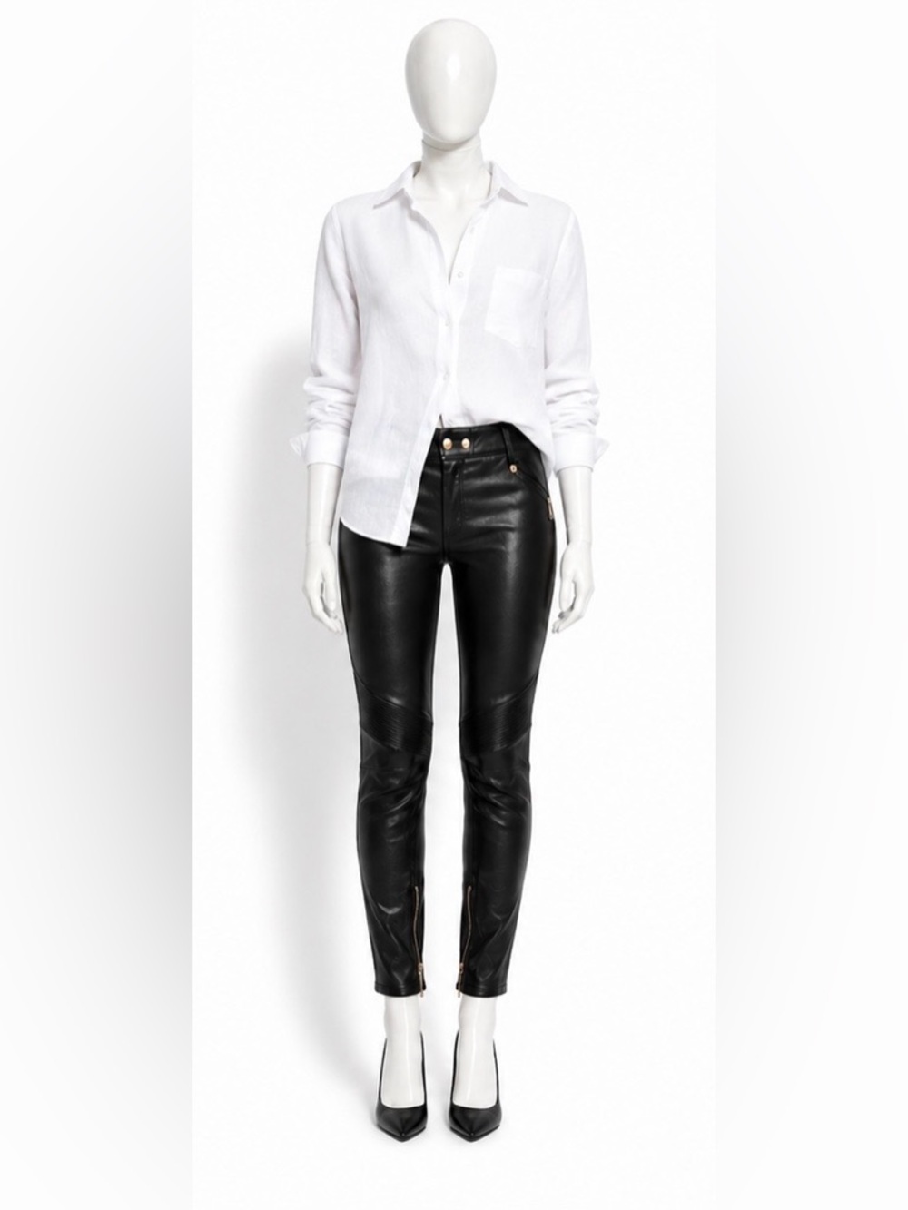 Balmain Black Leather biker pants NWT lowrise